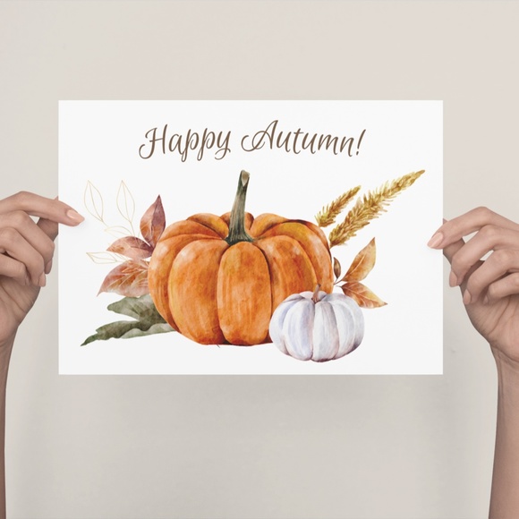 Wall Art Watercolor Floral Pumpkins Print Poster Card Unframed - Thanksgiving - Picture 2 of 4